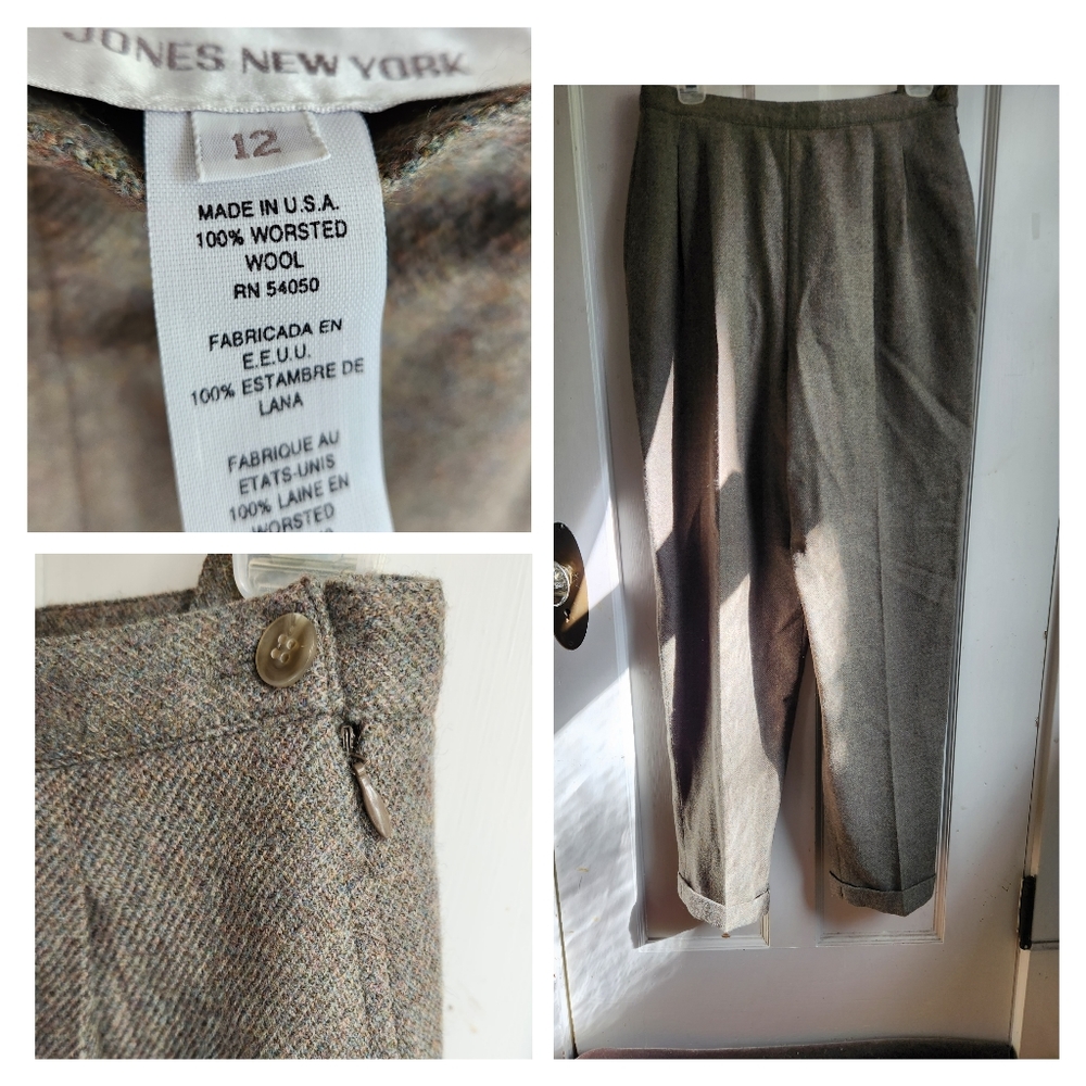 VINTAGE Jones New York trousers. Beige/grey/tan. Size 12